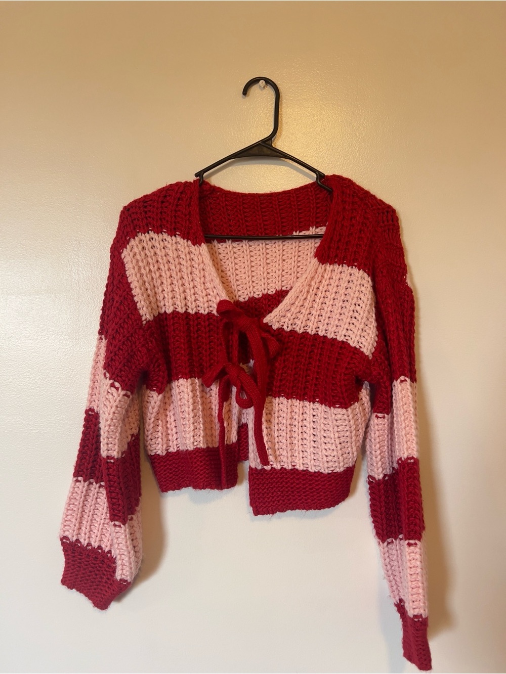 Striped Tie-Front Chunky Knit Sweater